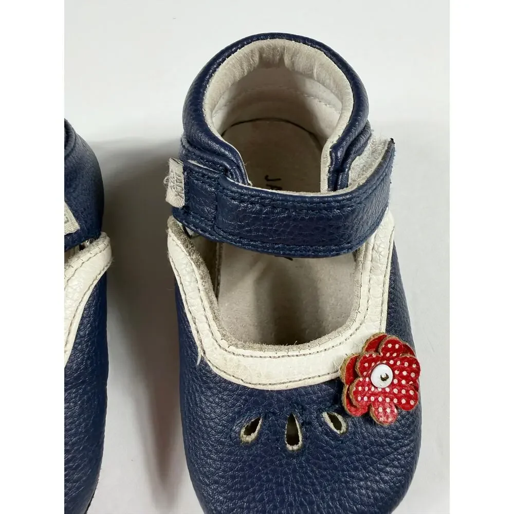 Jack & Lily Blue Leather Flower Mary Jane First Walker Shoes Size 18-24 months